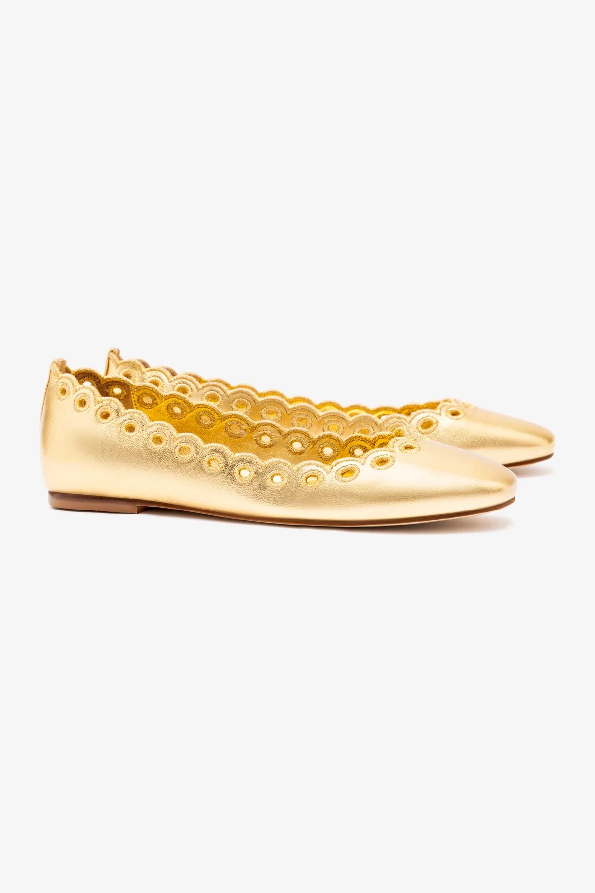 Meghan Broderie Flat In Gold Metallic Leather - Image 2
