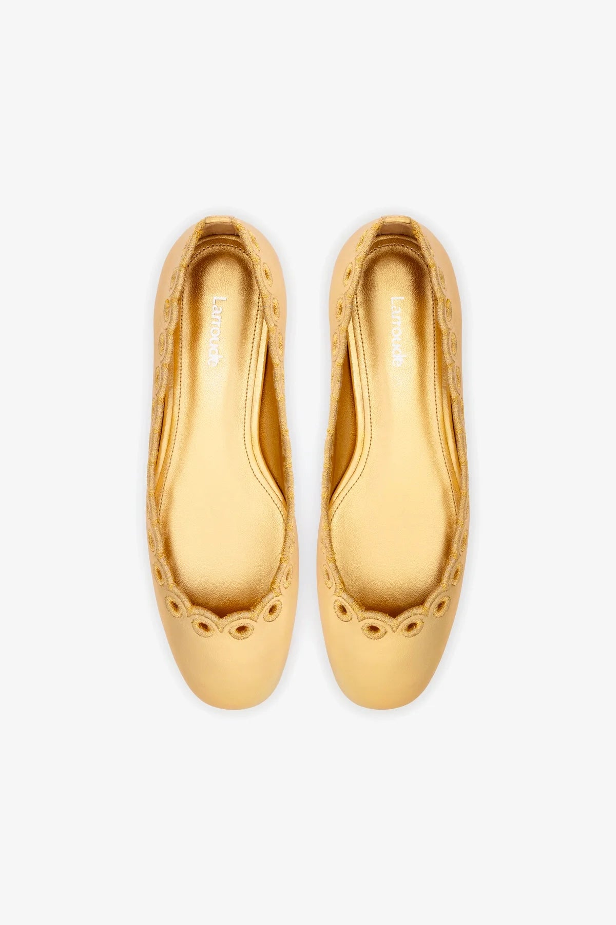 Meghan Broderie Flat In Gold Metallic Leather - Image 3