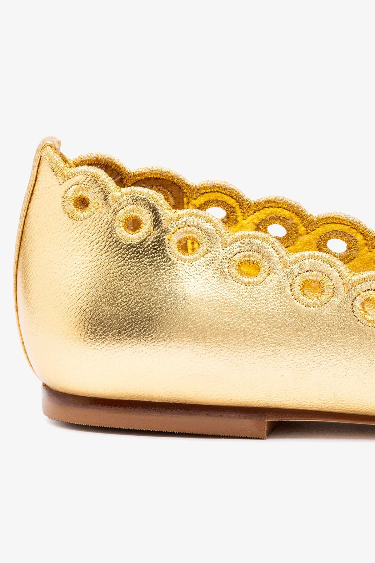 Meghan Broderie Flat In Gold Metallic Leather - Image 4
