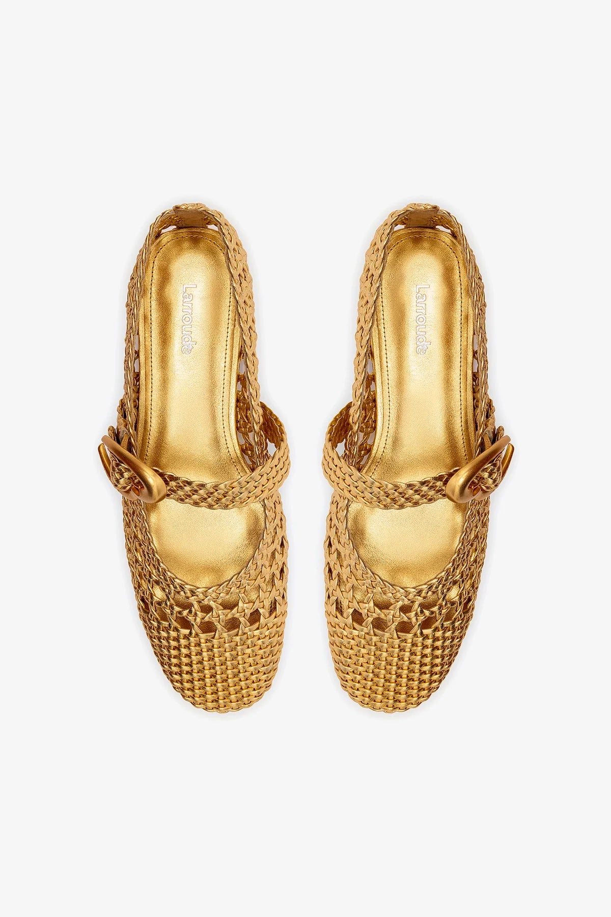 Verona Macrame Ballet Flat In Gold Metallic Leather - Image 3