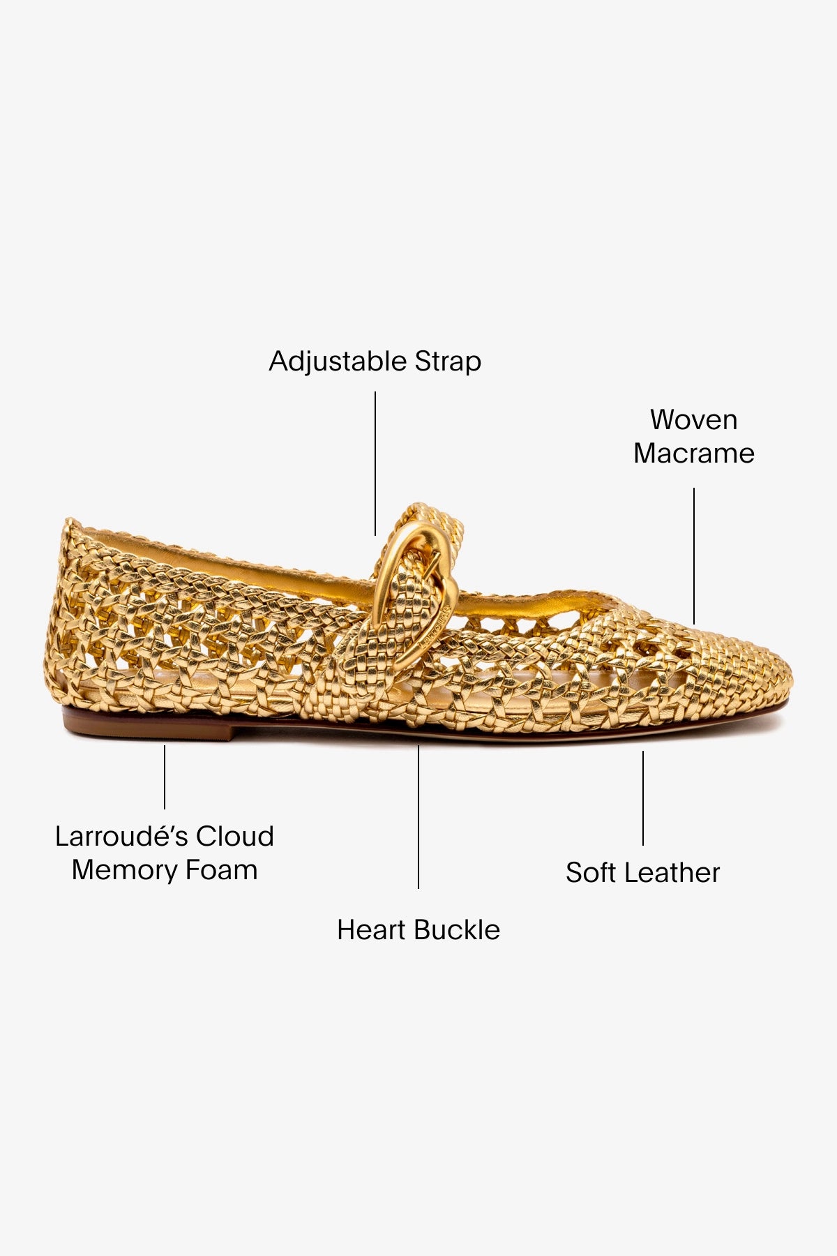 Verona Macrame Ballet Flat In Gold Metallic Leather - Image 5