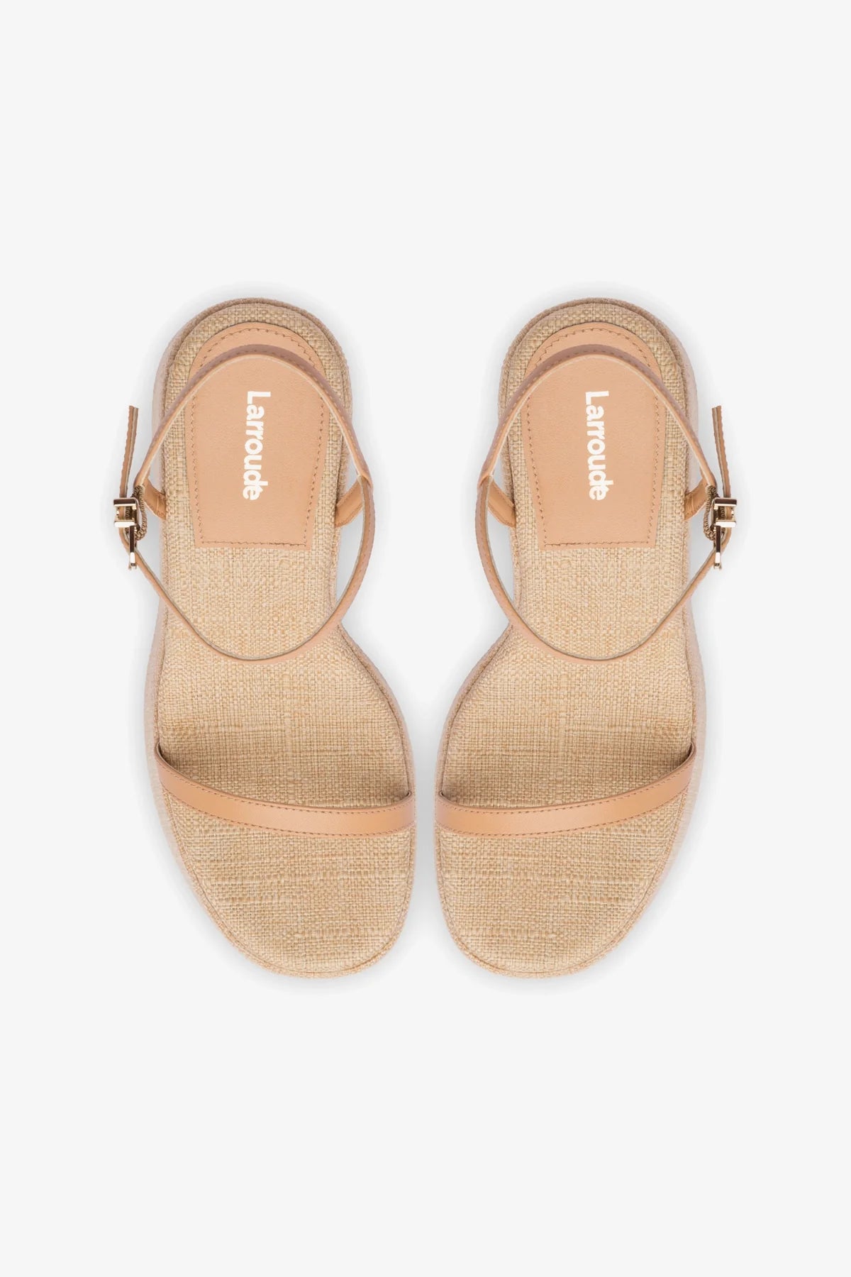 Wanda Platform Sandal In Tan Leather and Raffia - Image 3