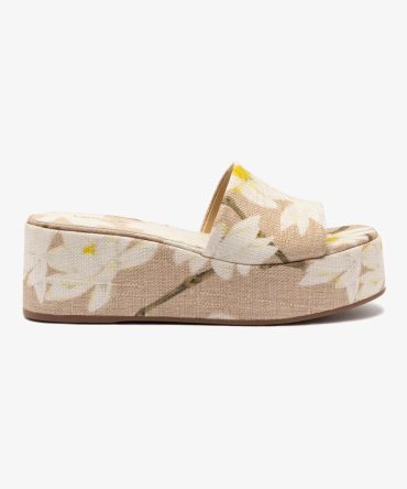 Alex Flatform Mule In Beige Printed Raffia
