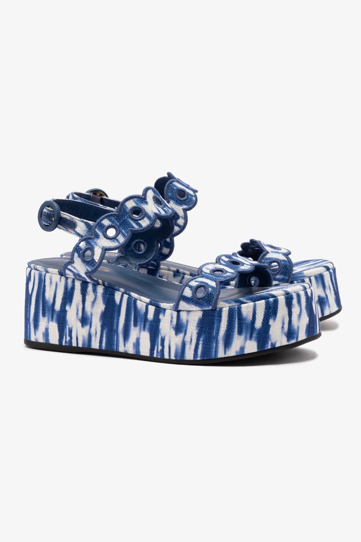 Florence Broderie Flatform Sandal In Tie Dye Blue Raffia - Image 2