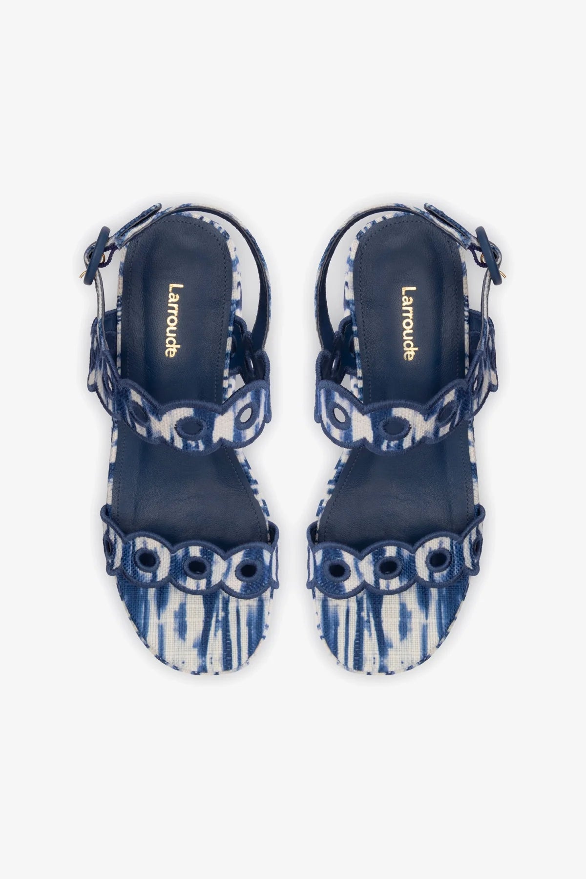 Florence Broderie Flatform Sandal In Tie Dye Blue Raffia - Image 3