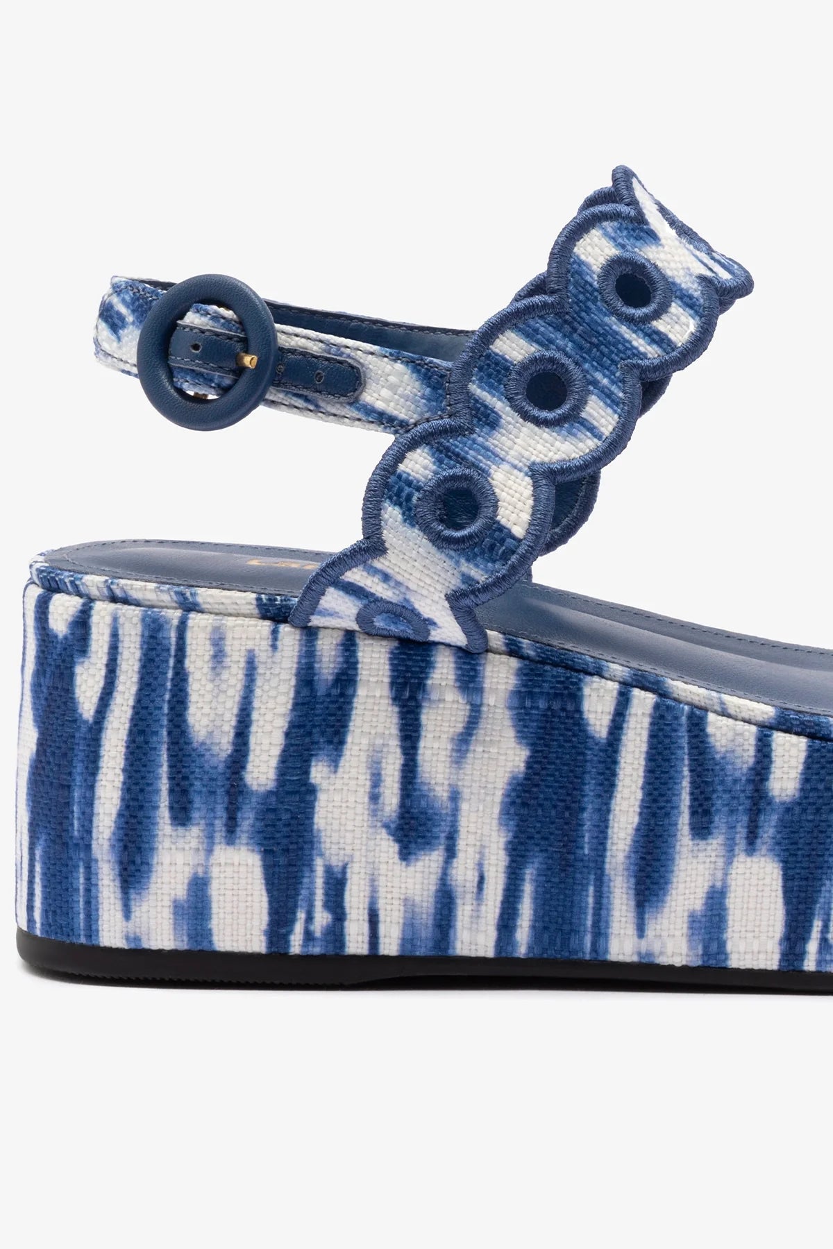 Florence Broderie Flatform Sandal In Tie Dye Blue Raffia - Image 4