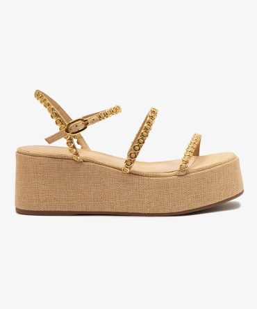 Gio Milanina Flatform Sandal In Beige Raffia
