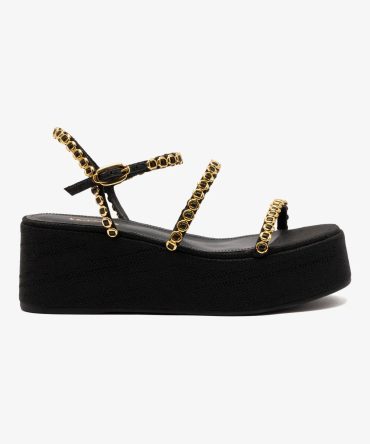 Gio Milanina Flatform Sandal In Black Raffia