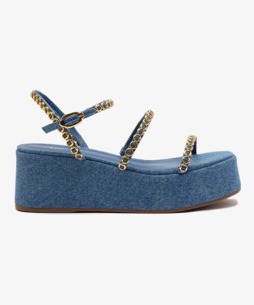 Gio Milanina Flatform Sandal In Blue Stoned Raffia