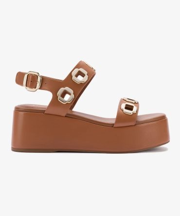 Milan Flatform Sandal In Caramel Leather