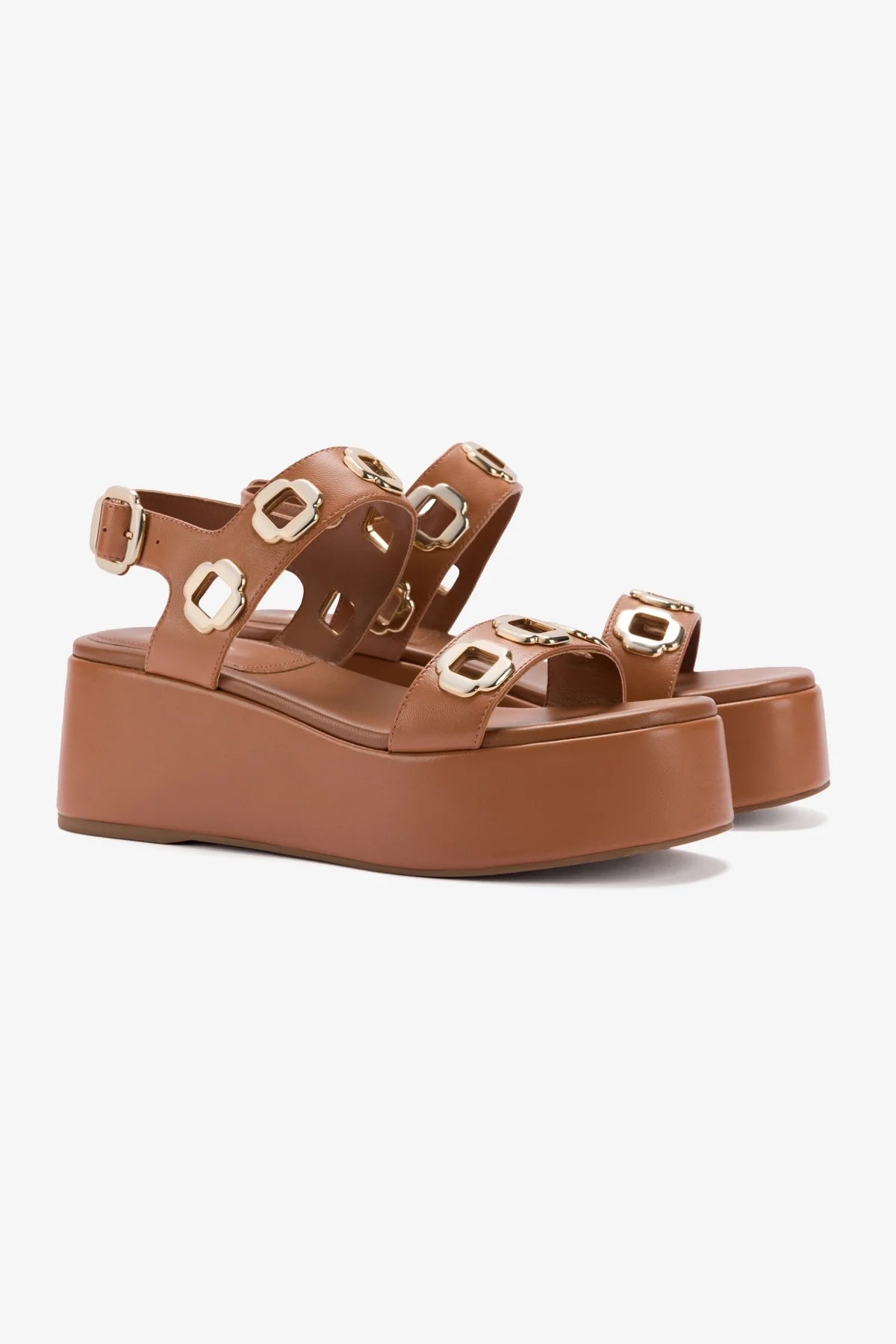 Milan Flatform Sandal In Caramel Leather - Image 2