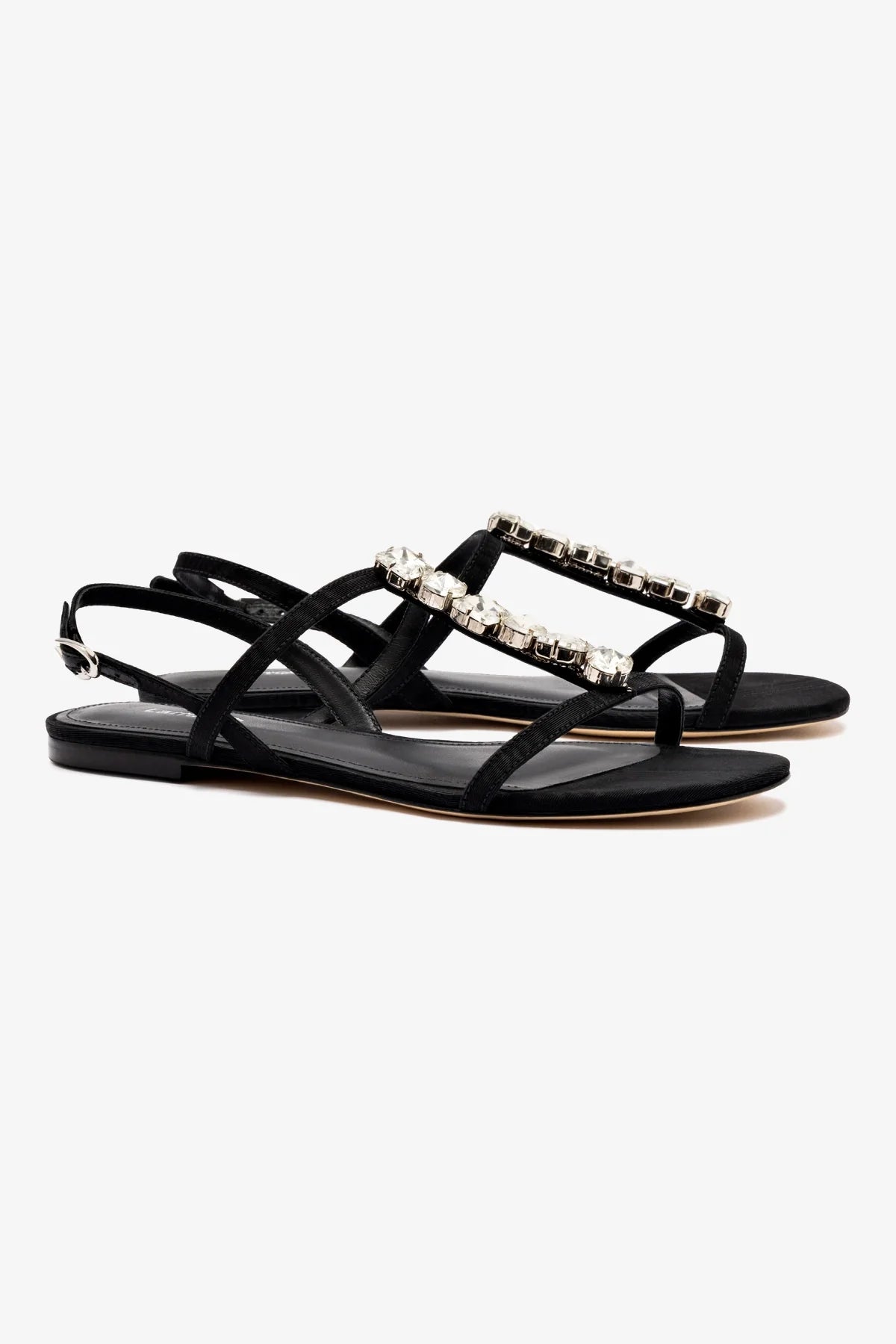 Calypso Flat Sandal In Black Fabric and Crystals - Image 2