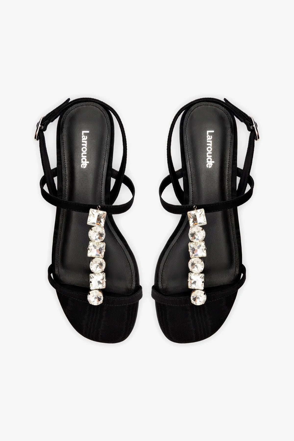 Calypso Flat Sandal In Black Fabric and Crystals - Image 3