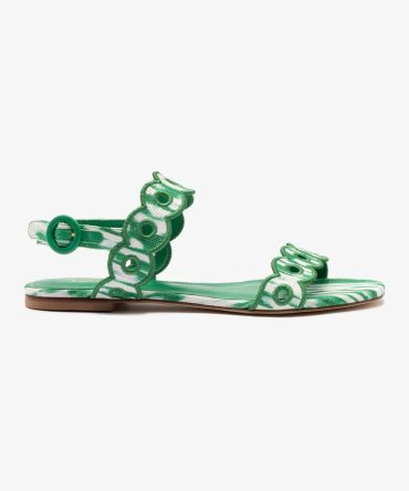 Florence Broderie Flat Sandal In Tie Dye Evergreen Raffia