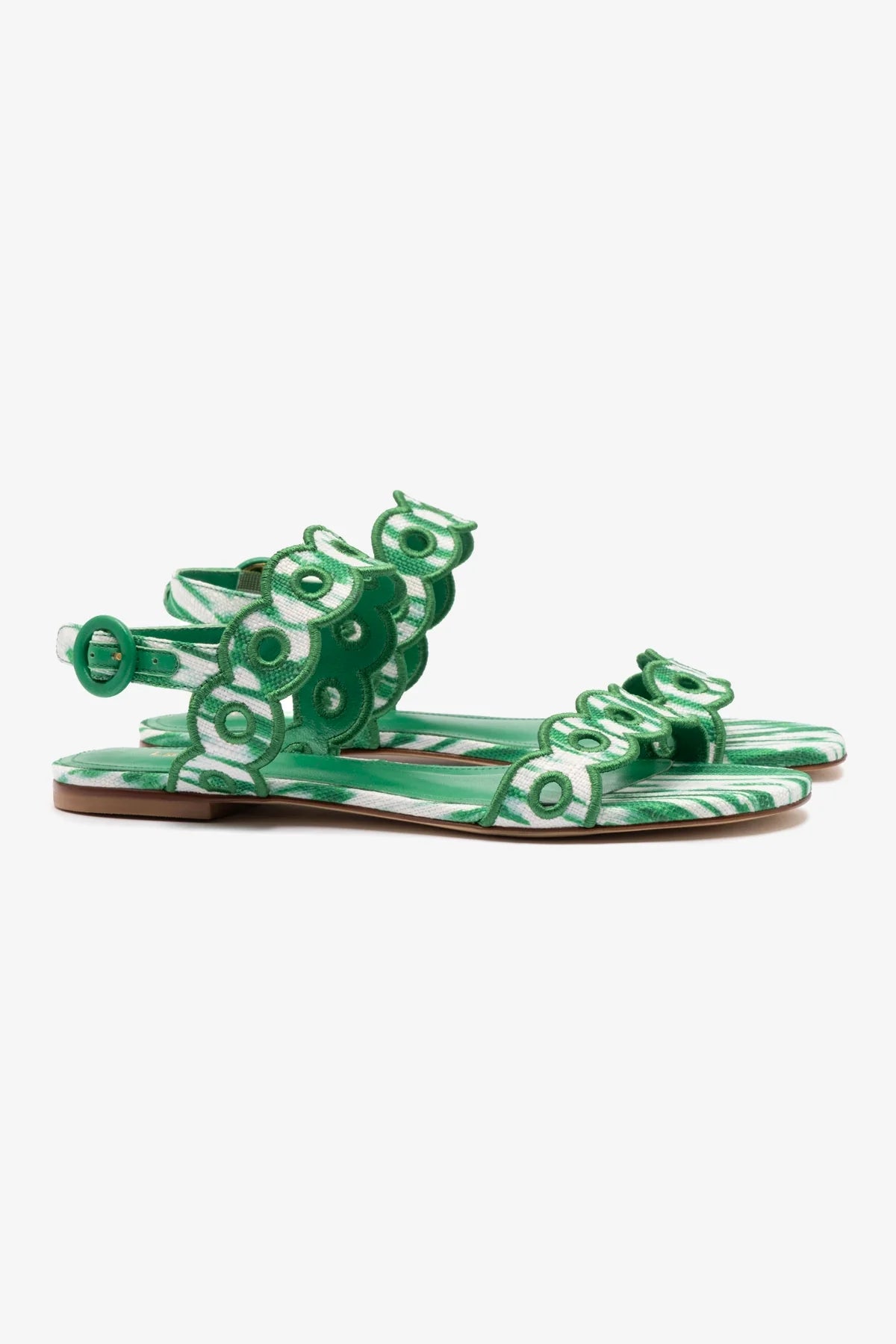 Florence Broderie Flat Sandal In Tie Dye Evergreen Raffia - Image 2
