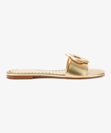 Flora Flat Mule In Gold Metallic Leather