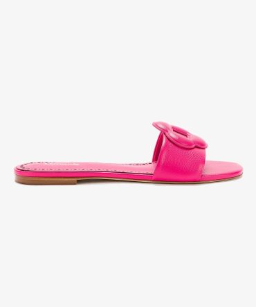 Flora Flat Mule In Pink Leather