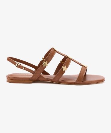 Harmony Flat Sandal In Caramel Leather