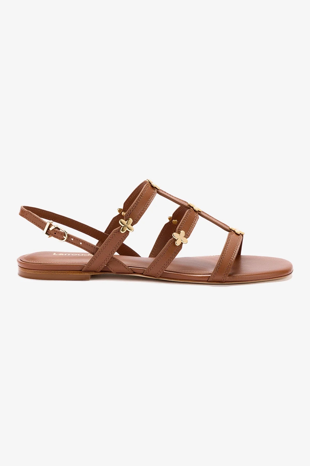 Harmony Flat Sandal In Caramel Leather