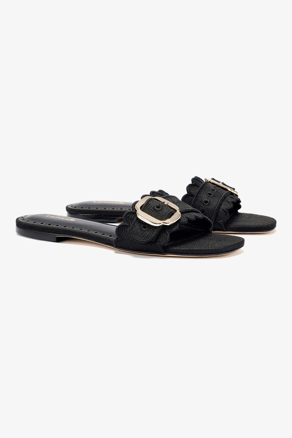 Ivy Broderie Flat Mule In Black Raffia - Image 2