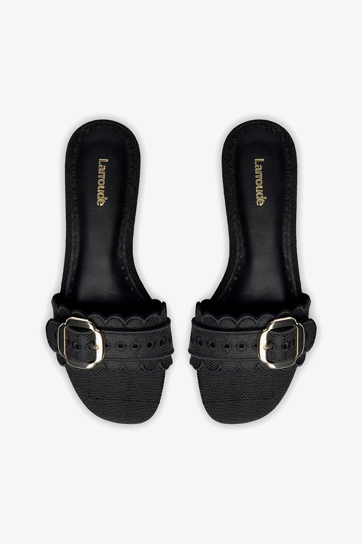 Ivy Broderie Flat Mule In Black Raffia - Image 3