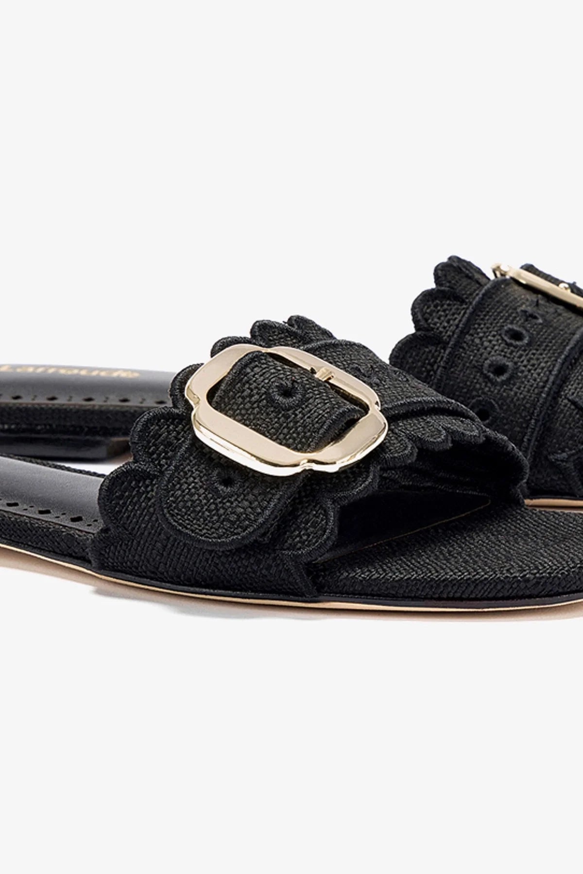 Ivy Broderie Flat Mule In Black Raffia - Image 4