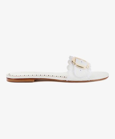 Ivy Broderie Flat Mule In White Raffia