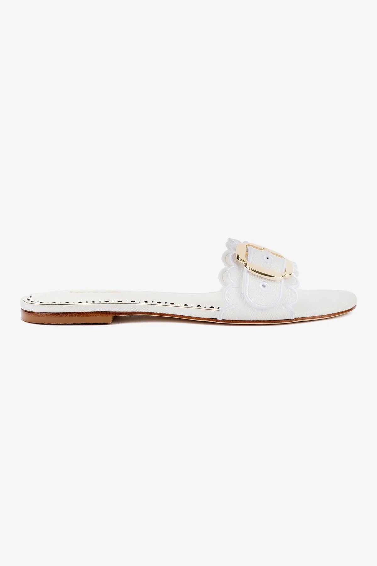 Ivy Broderie Flat Mule In White Raffia