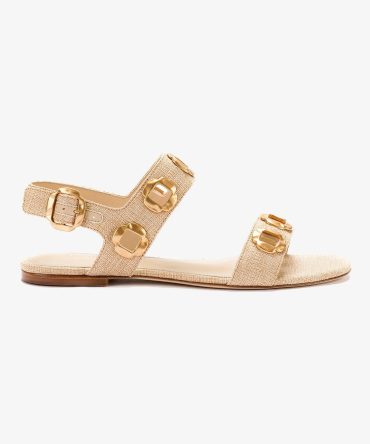Milan Flat Sandal In Beige Raffia