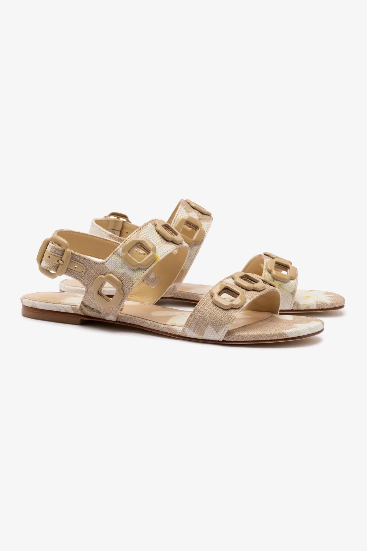 Milan Flat Sandal In Beige Printed Raffia - Image 2