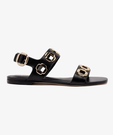 Milan Flat Sandal In Black Leather