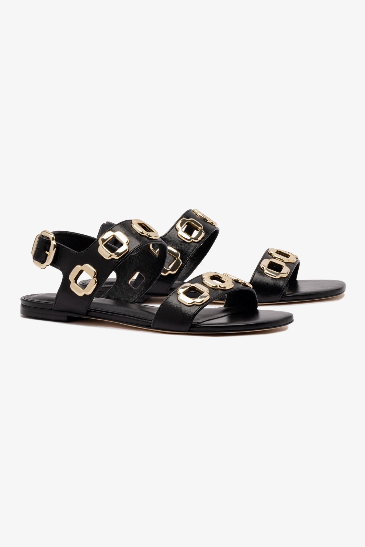 Milan Flat Sandal In Black Leather - Image 2