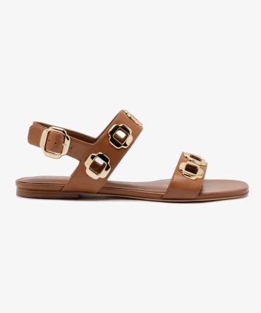 Milan Flat Sandal In Caramel Leather