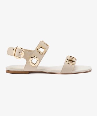 Milan Flat Sandal In Ivory Leather