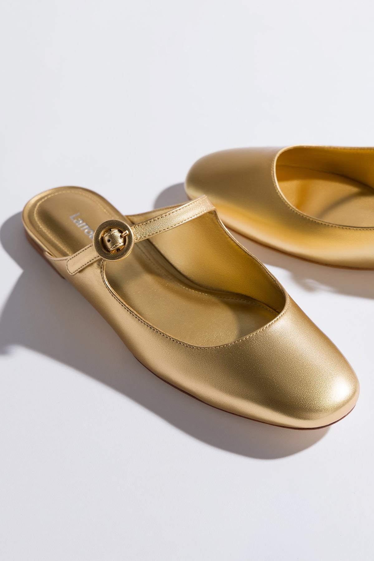 Blair Flat Mule In Gold Metallic Leather - Image 6