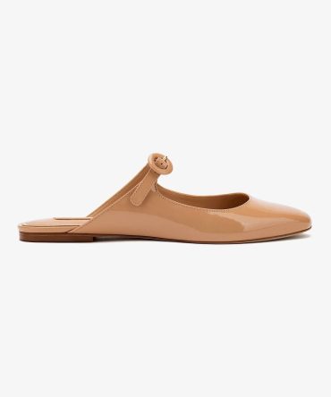 Blair Flat Mule In Tan Patent Leather