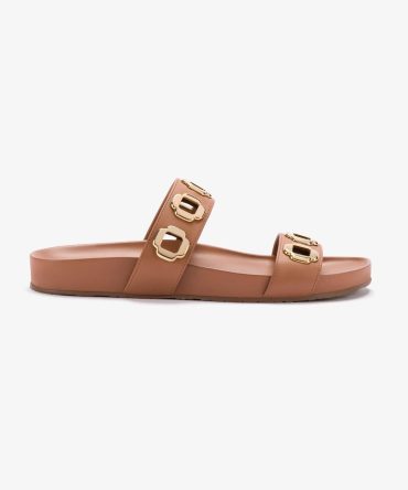 Milan Slide In Caramel Leather