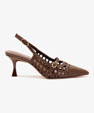 Ines Macrame Pump In Burnt Umber Leather