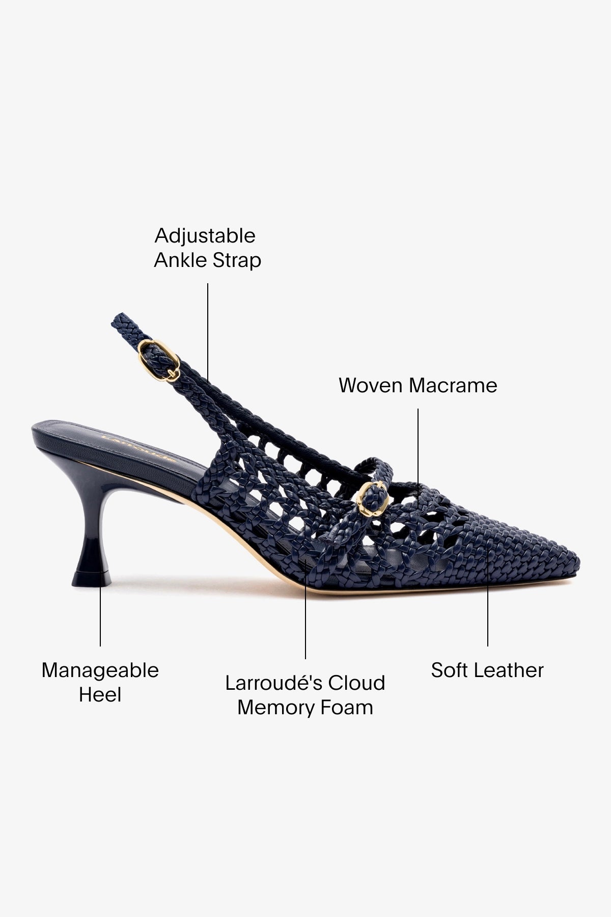 Ines Macrame Pump In Navy Leather - Image 5