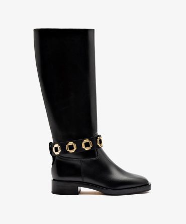 Milan Flat Boot In Black Leather