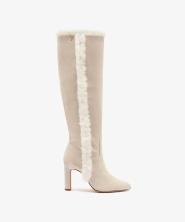 Cindy Hi Faux Fur Boot In Grey Mushroom Suede and Natural Shearling