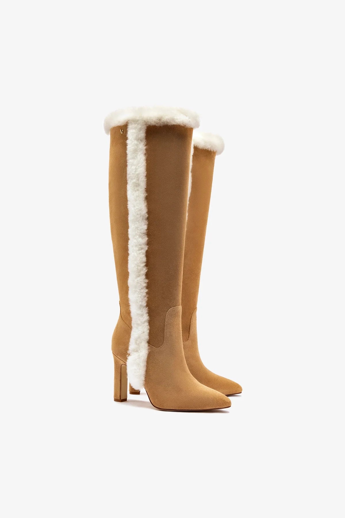 Cindy Hi Faux Fur Boot In Peanut Suede and Natural Shearling - Image 2