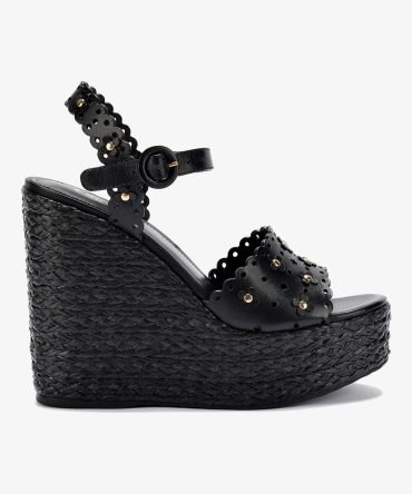 Jasmine Wedge In Black Leather