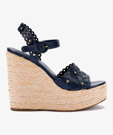 Jasmine Wedge In Navy Leather
