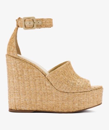 Larroudé x Jennifer Fisher Wedge Sandal In Sepia Raffia