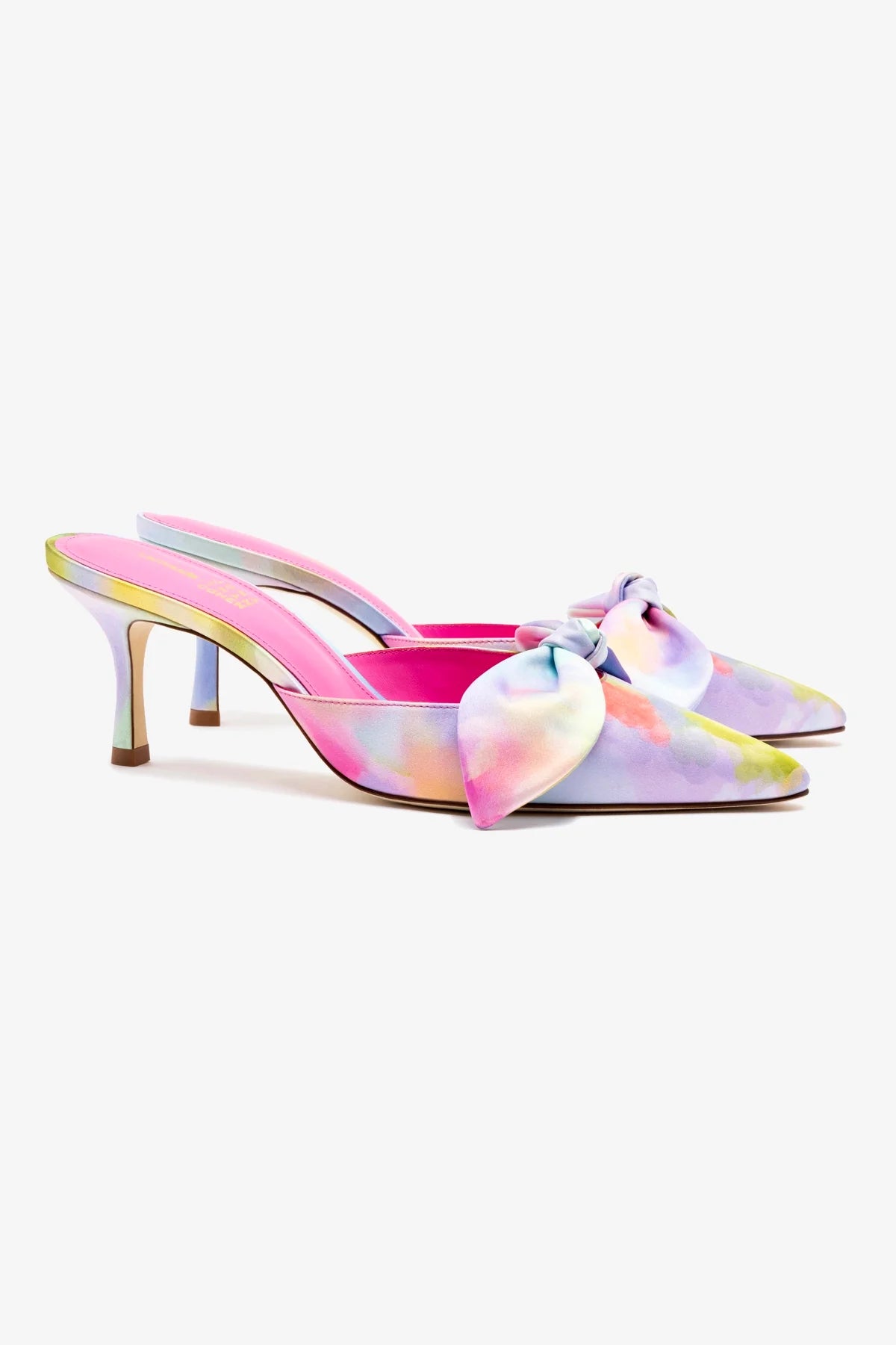 Larroudé for Jonathan Cohen: Tie Mule In Watercolor Colorful Satin - Image 2