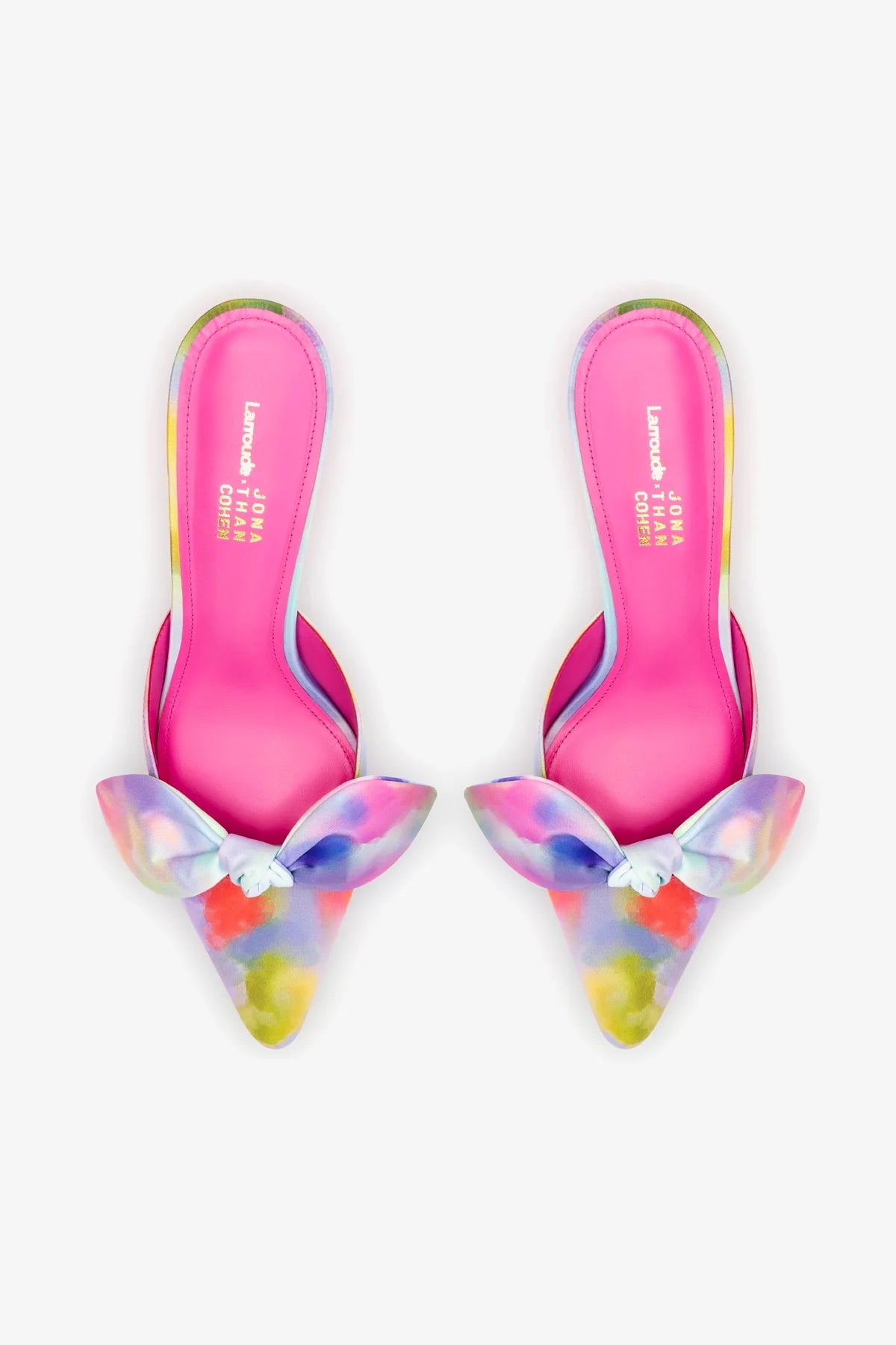 Larroudé for Jonathan Cohen: Tie Mule In Watercolor Colorful Satin - Image 3