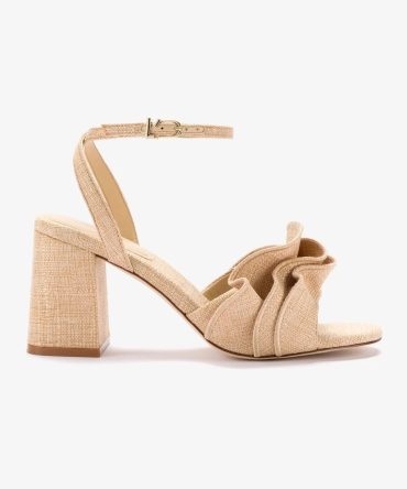 Selena Ruffle Sandal In Beige Raffia