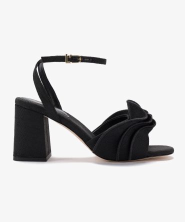 Selena Ruffle Sandal In Black Raffia
