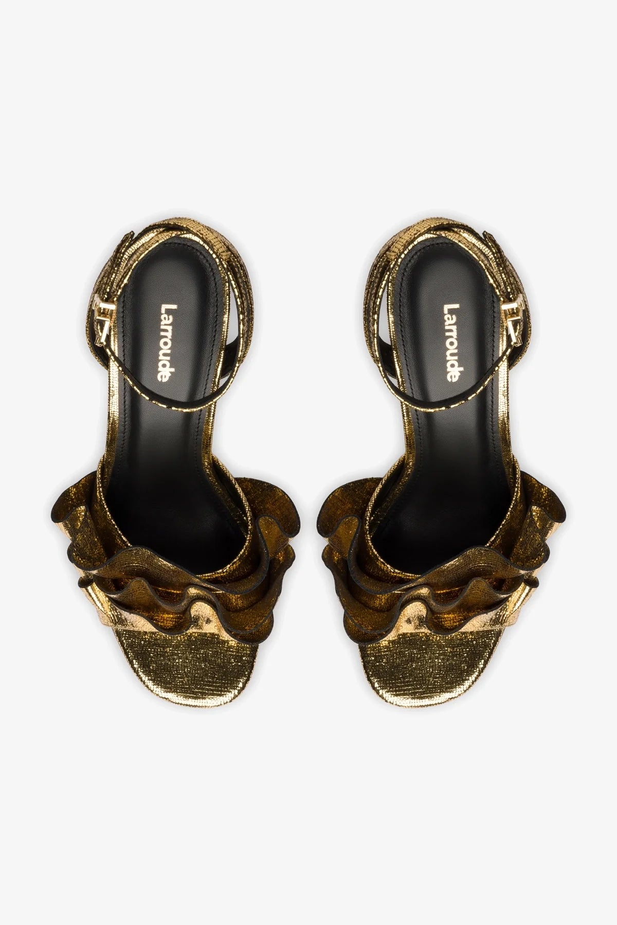 Selena Ruffle Sandal In Gold Cracked Metallic Leather - Image 3